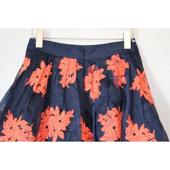 NWT Maeve Anthropologie Pome Blossom Skirt Tulle Navy Orange Size 4 H14086 - Picture 10 of 14